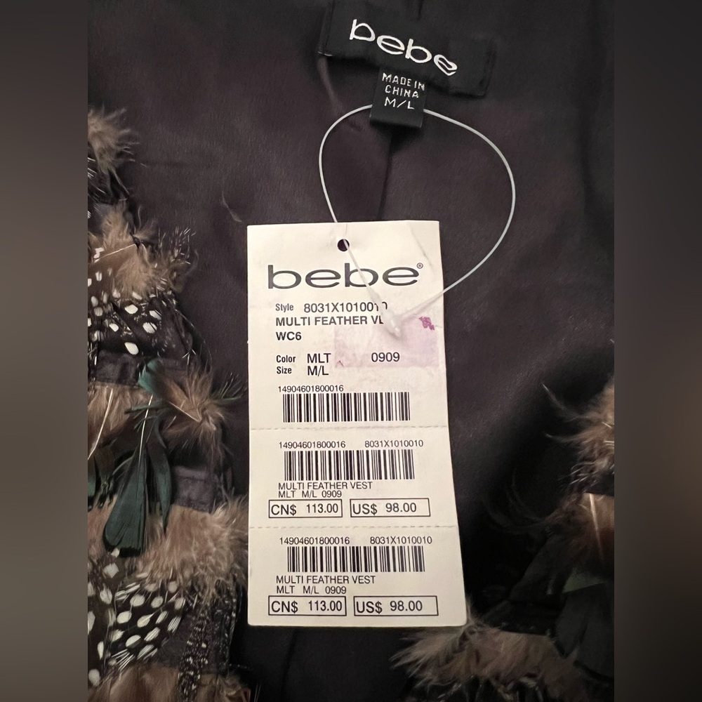 BEBE Multi Feather Vest - Multicolor M/L NWT - Picture 10 of 13